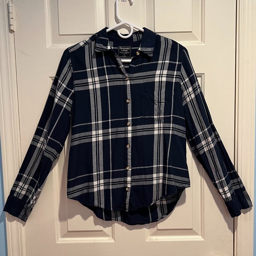 Abercrombie Navy Plaid Long-Sleeve